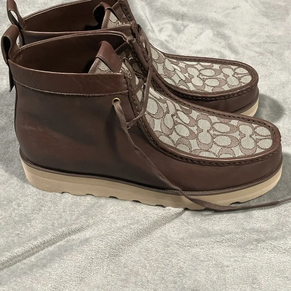 Coach Men's Size 13D Shoes Coach Signature Logo Jacquard Lace-up Boot. New